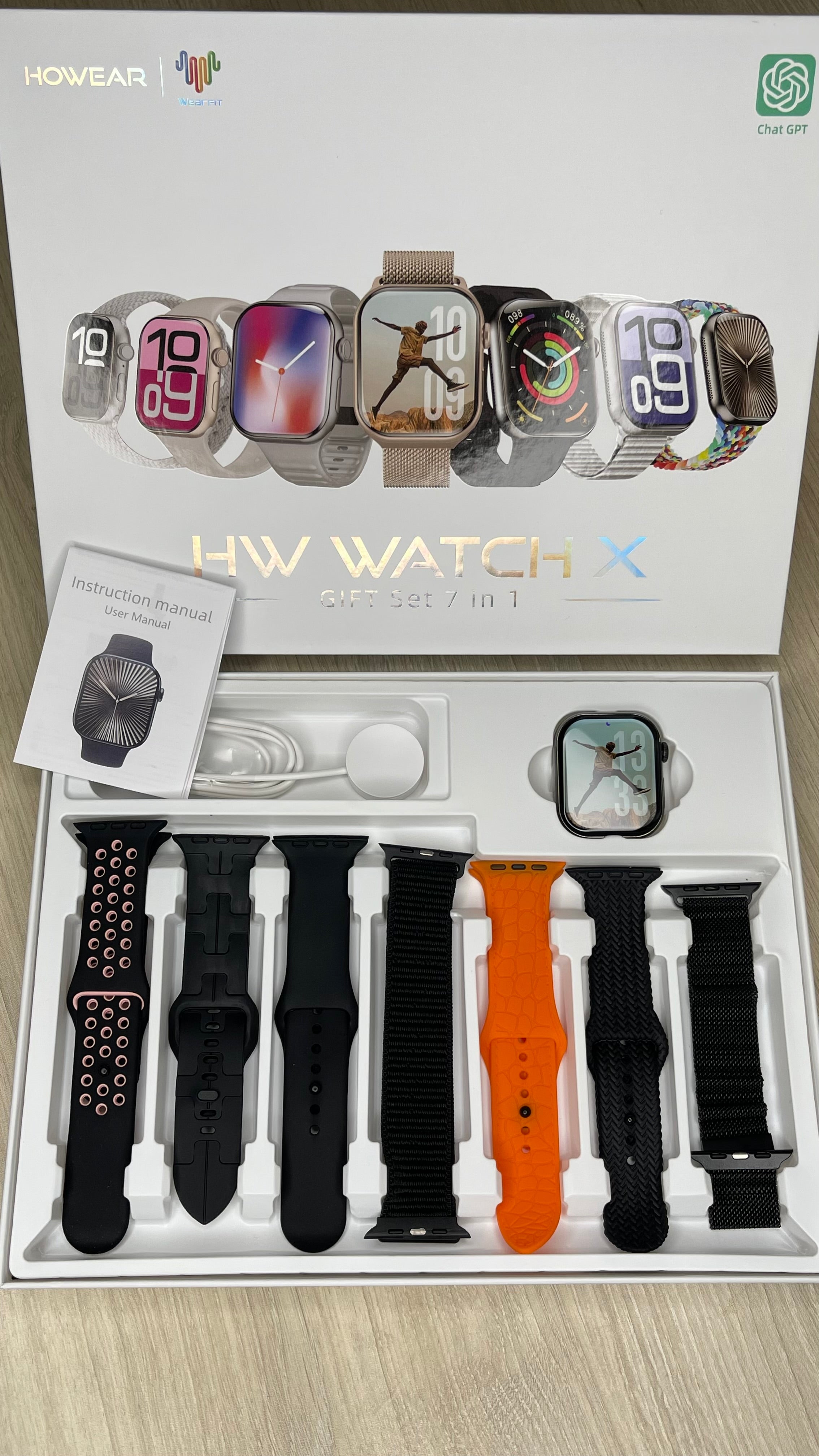 Relógio SmartWatch HW Watch X Howear 2025 - 45mm com Gps e ChatGpt Lançamento 2025 Com 7 Pulseiras