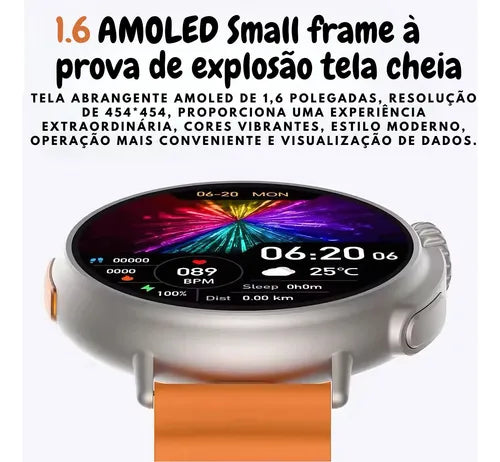 Relógio Inteligente Smartwatch Redondo Ultra 9 Pro Esportes Microwear - Resistente a Água, GPS Integrado, Tela Infinita e NFC.