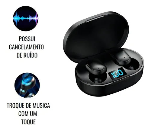 Fone De Ouvido E6s Bluetooth Com Tela Sem Fio Recarregável com Microfone e Cancelamento de Ruído