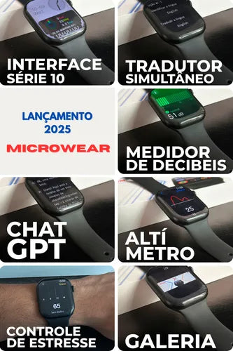 Relógio Smartwatch W10 Pro Mini Microwear 2025 - Série 10 com ChatGpt e Resistente Água Tela 42mm Amoled + Case de Proteção